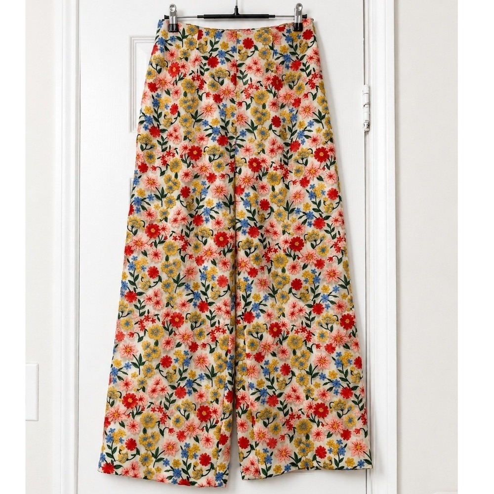 Antonio Melani x The Nat Note Nellya Embroidered Floral Mesh Cropped Wide Leg 2 - Picture 2 of 7